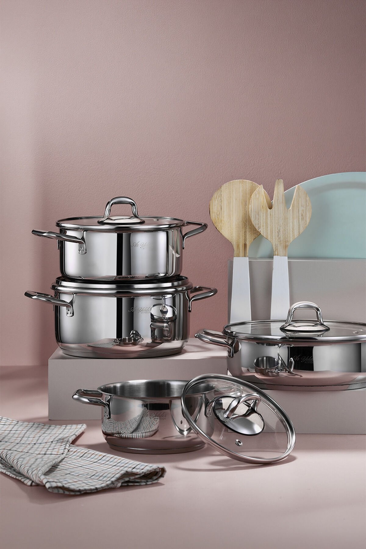 Aria 8 Parça Paslanmaz Çelik Tencere Seti - 16*20*22*24 cm