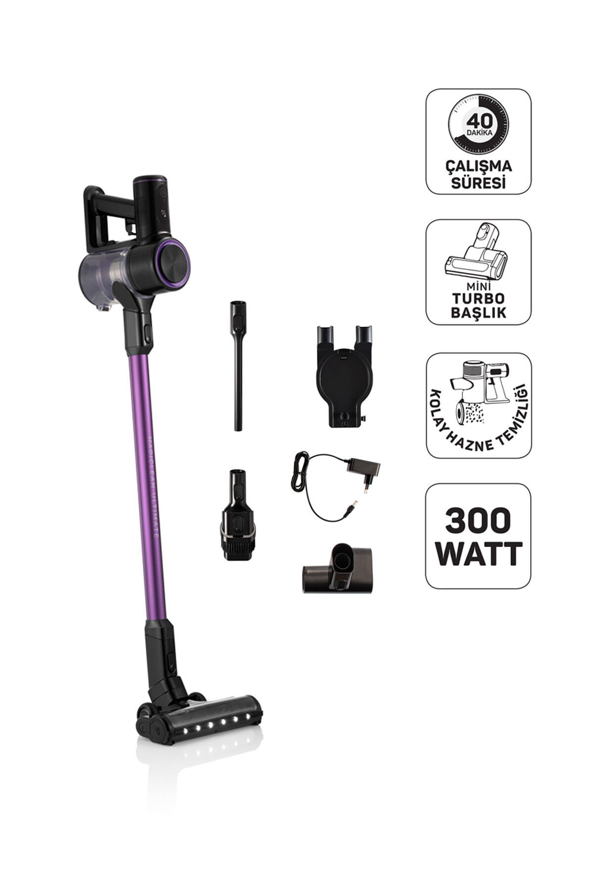 AR4206 Magiclean Ultimate Dikey Şarjlı Süpürge 300W BLDC Motoru, Mor