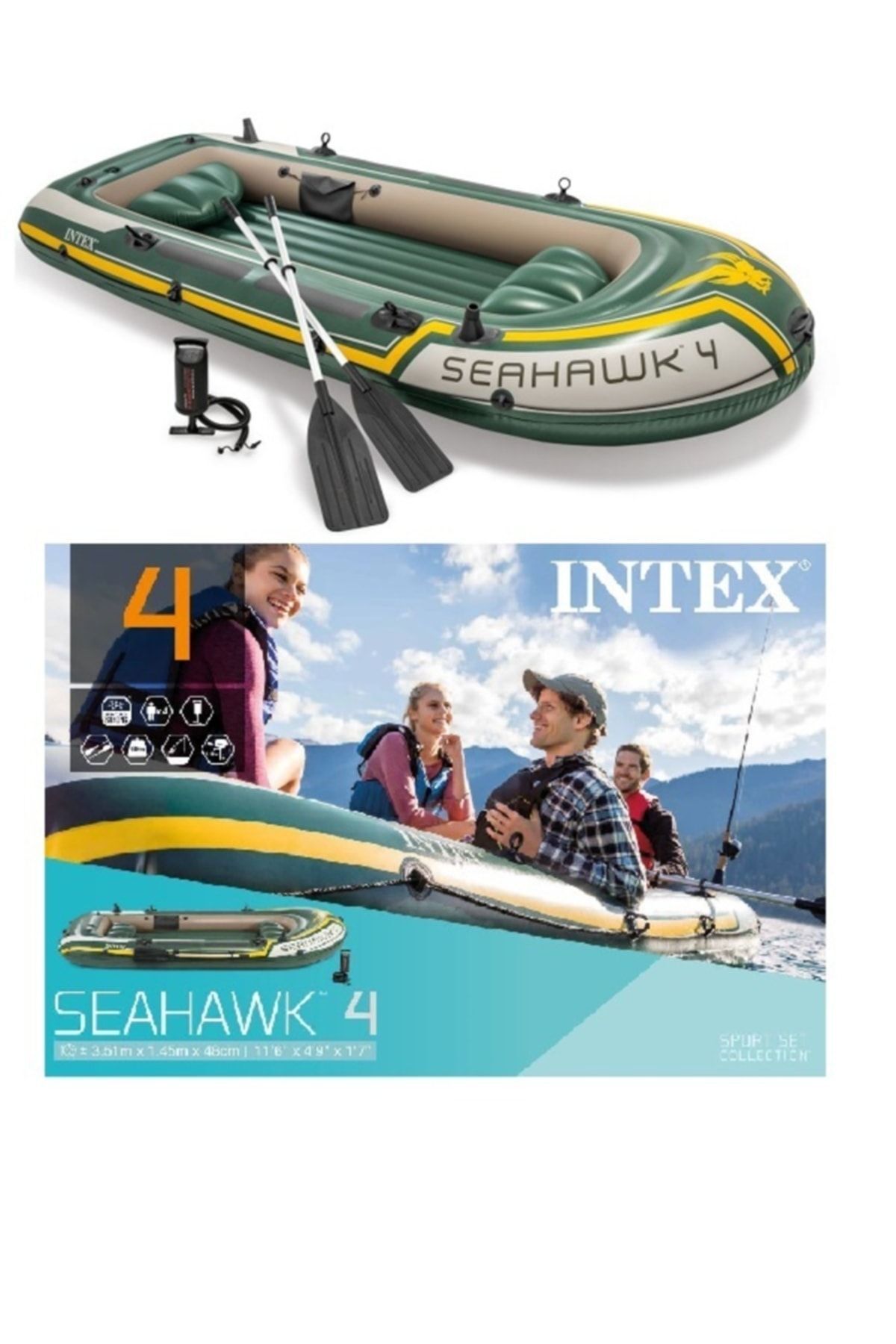 Yeşil Intex Şişme Seahawk 4 Bot Set 480 Kg 351x145x48 Cm
