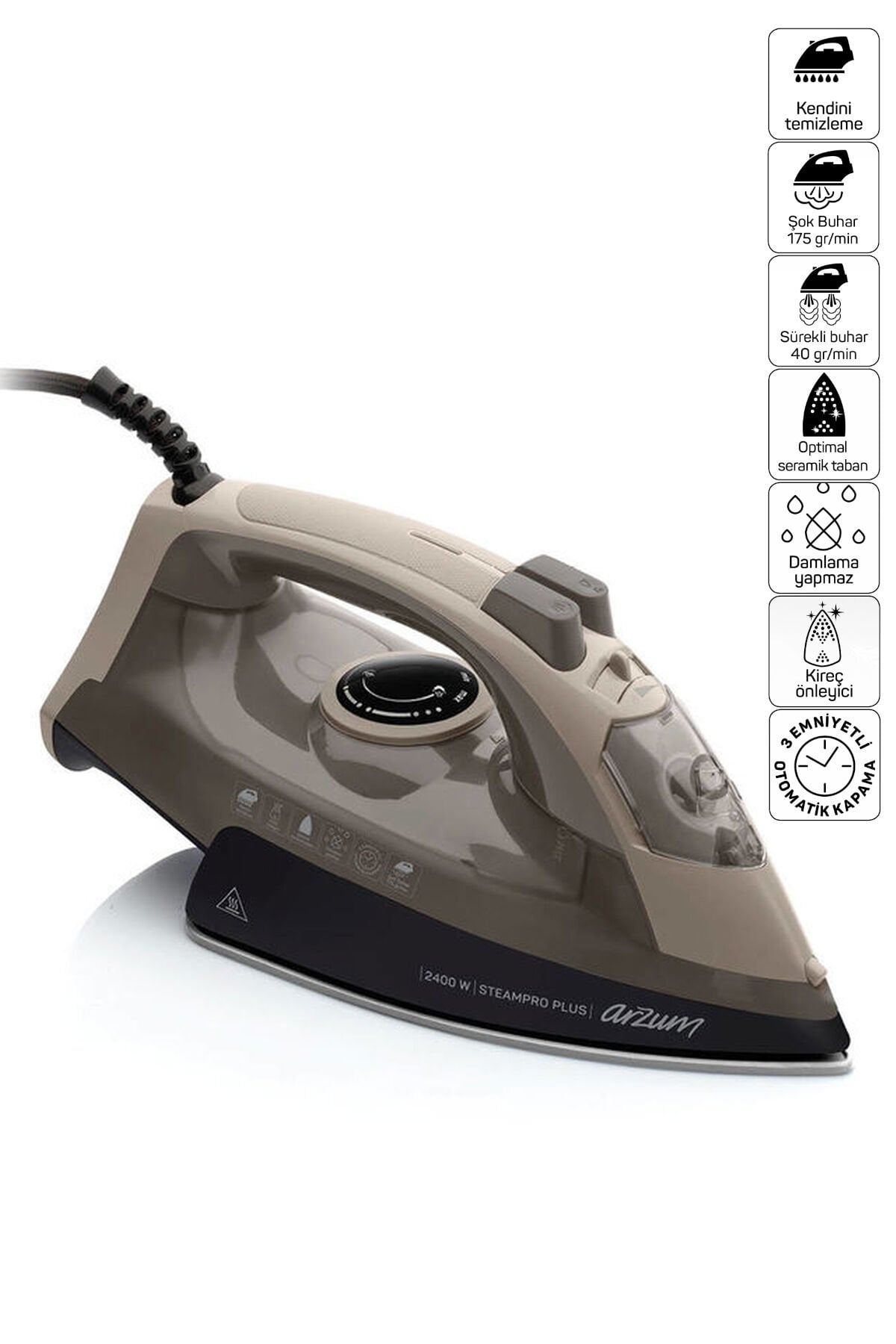 AR6016 Steampro Plus 2400W Buharlı Ütü Seramik Taban Şok ve Sürekli Buhar Güçlü