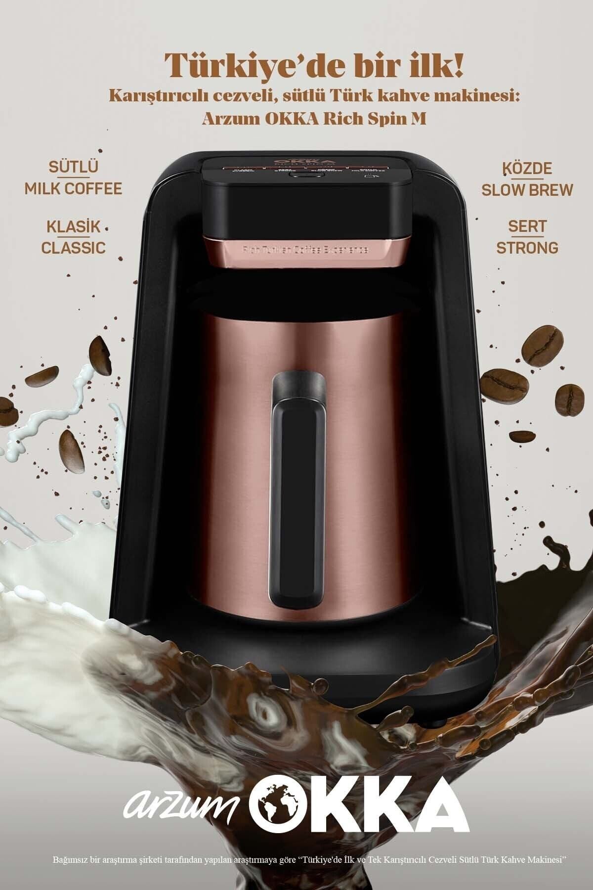 OK0012/OK0018 Okka Rich Spin M Çelik Cezveli Sütlü Türk Kahve Makinesi - Bakır 5 Fincan Kapasiteli