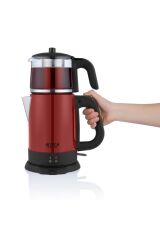 Demli Stil IH33204 CAM Demlikli Çay Makinesi Kırmızı