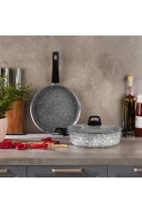 Eternal Basık Tencere 26 Cm. Tava 26 Cm-2 Li Set Gri