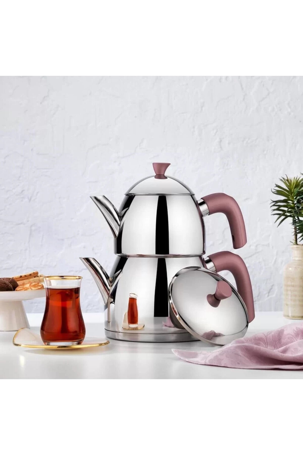 Alexa Aile Boyu Çelik Çaydanlık Takımı 4 Parça Rosegold