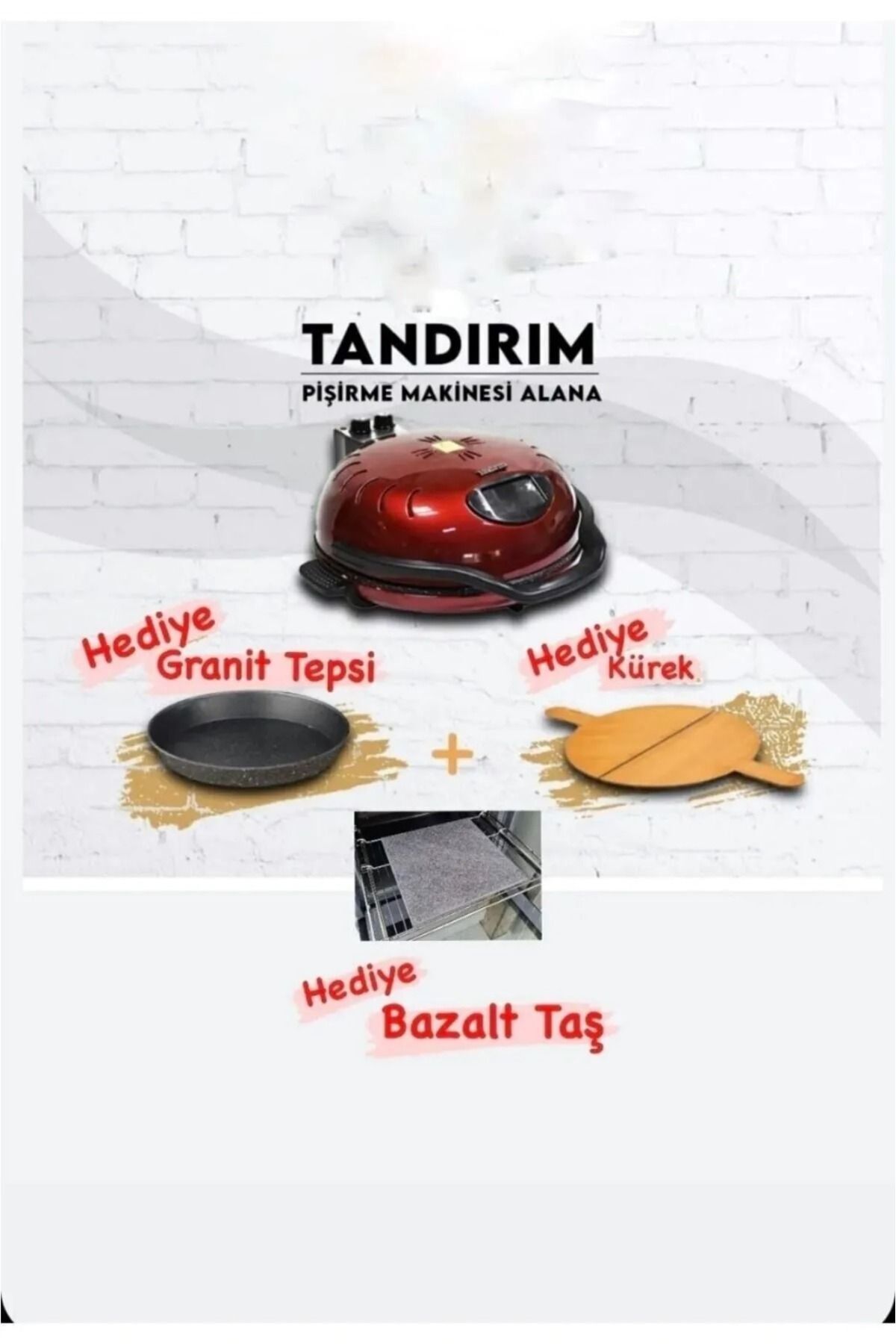 Ekmek Pişirme Makinesi Kırmızı (BAZALT TAŞ - PİZZA KÜREK - GRANİT TEPSİ HEDİYELİ)