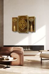 Casablanca 3 Lü Gold Aynalı Çerçeveli Püsküllü Duvar Saati Takımı, Wall Clock Hediye Ags001 38gmb