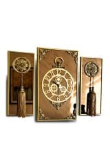 Casablanca 3 Lü Gold Aynalı Çerçeveli Püsküllü Duvar Saati Takımı, Wall Clock Hediye Ags001 38gmb