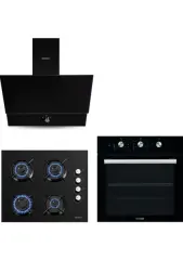 Turbo Kristal Siyah Cam Ankastre Set (DA6-830 Davlumbaz + Ko-40 Tahdf Ocak + B66-SF2 Fırın)