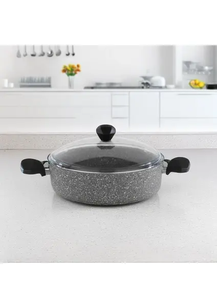 Schafer Cory Yanmaz Yapışmaz Basık Tencere - Gri / Siyah - 24 cm