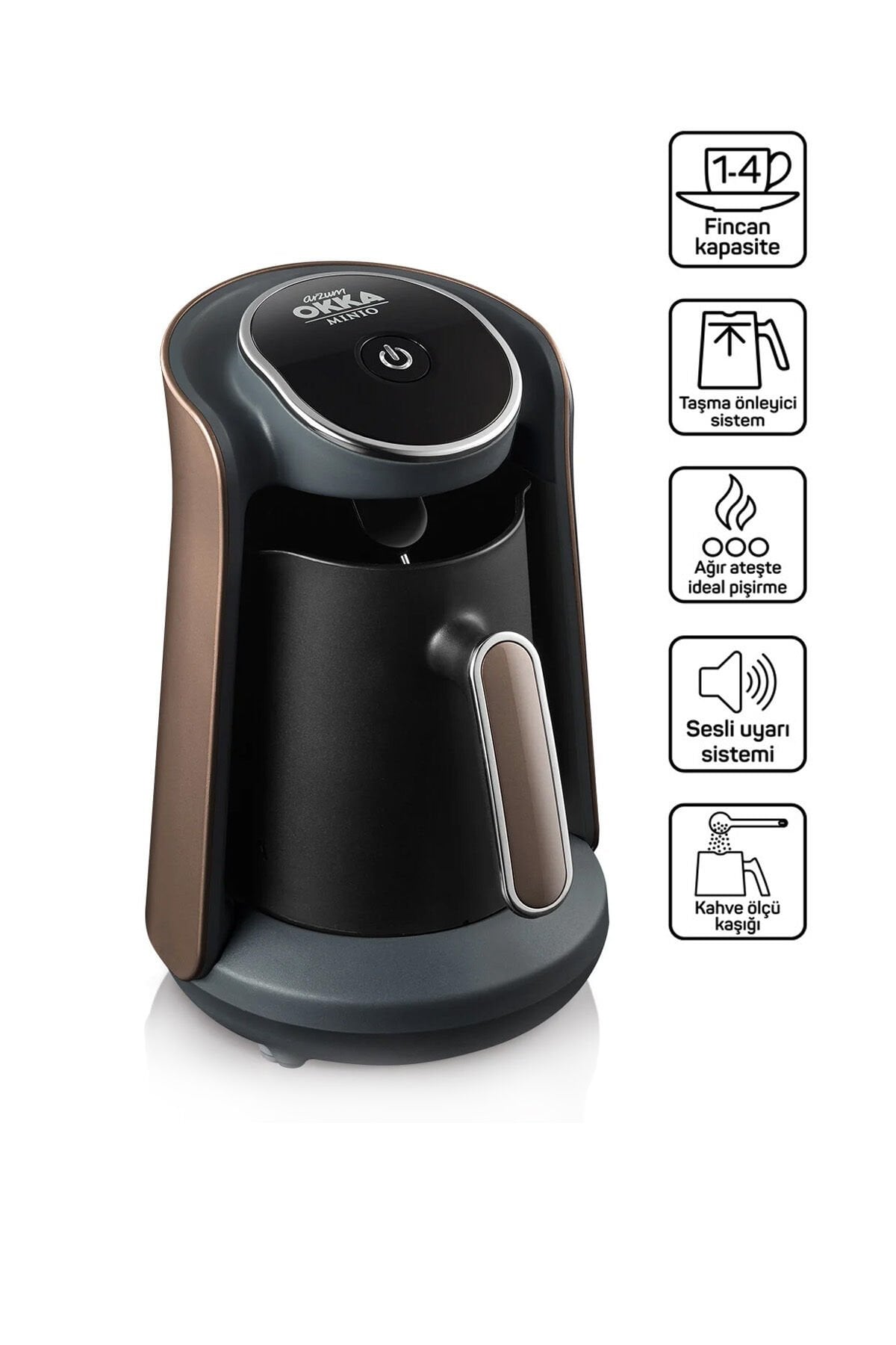 OK004 Okka Minio Türk Kahvesi Makinesi Taşma Önleyici Sistem, 4 Fincan Kapasiteli, Toprak