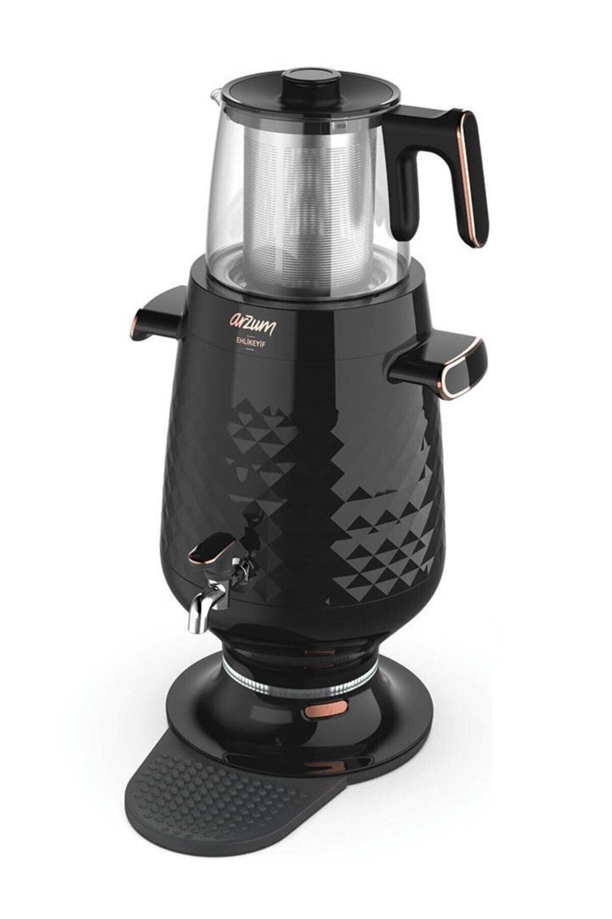 AR3083 Ehlikeyf Elektrikli Semaver Çay Makinesi 3.5L 2200W Cam Demlik Otomatik Sıcak Tutma - Siyah