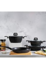 Savor Yanmaz Yapışmaz 7 Parça Siyah Tencere Seti
