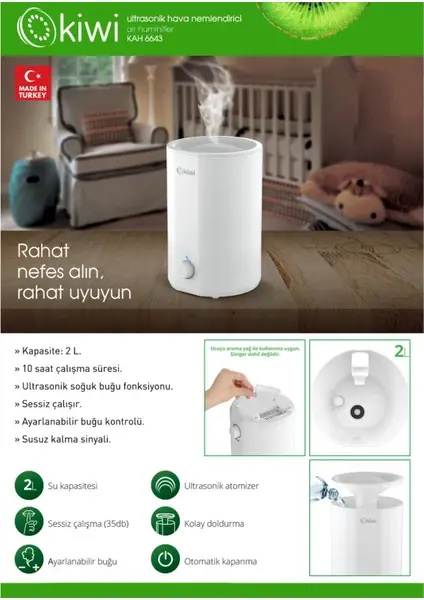 Kiwi KAH-6643 Hava Nemlendirici - Beyaz - 2 lt