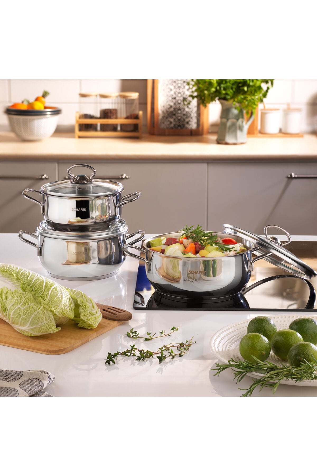 Cookhaus Çelik Tencere Seti 6 Parça-Gümüş