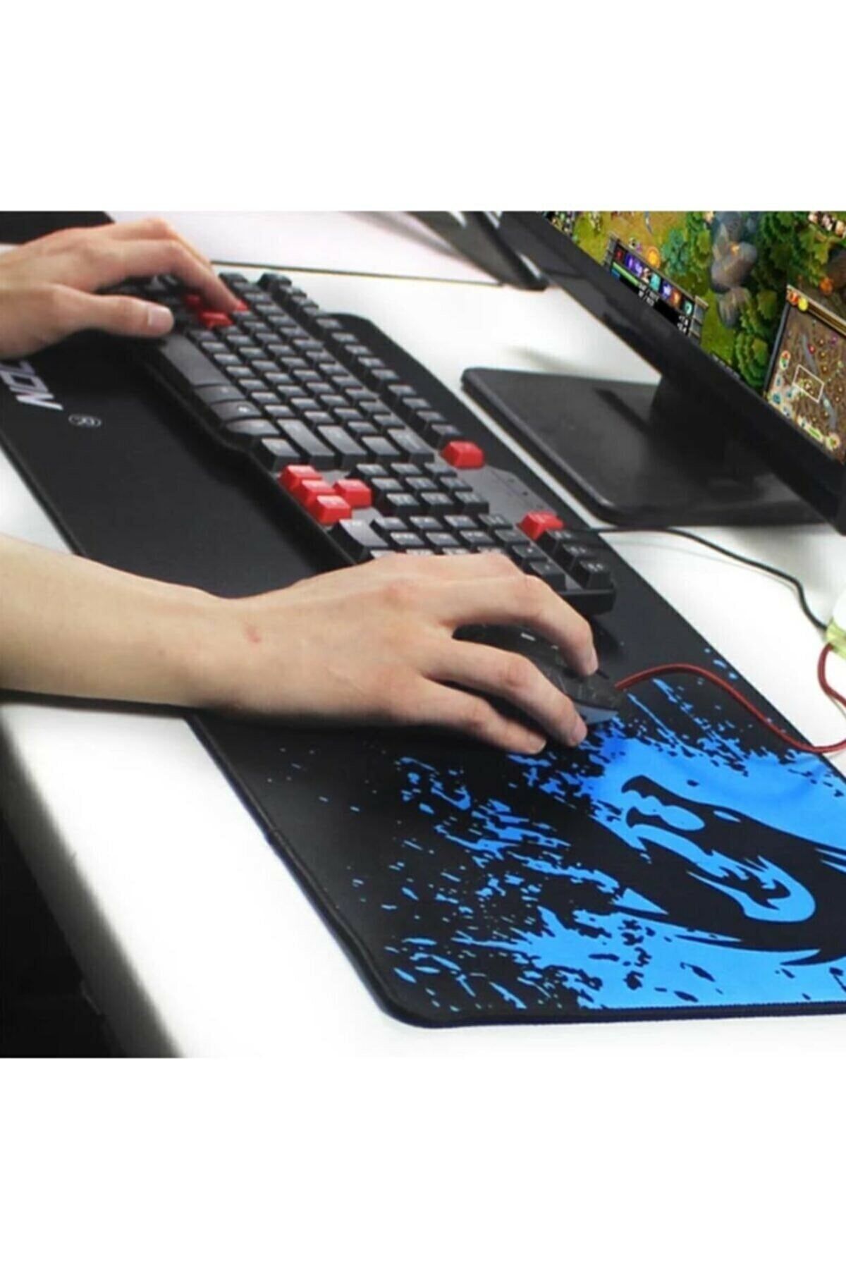 Oyuncu Mouse Pad Rakoon Desenli Mavi-siyah Oyuncu Mouse Pad 70x30 Cm Kaymaz Dikişli 1 Kalite