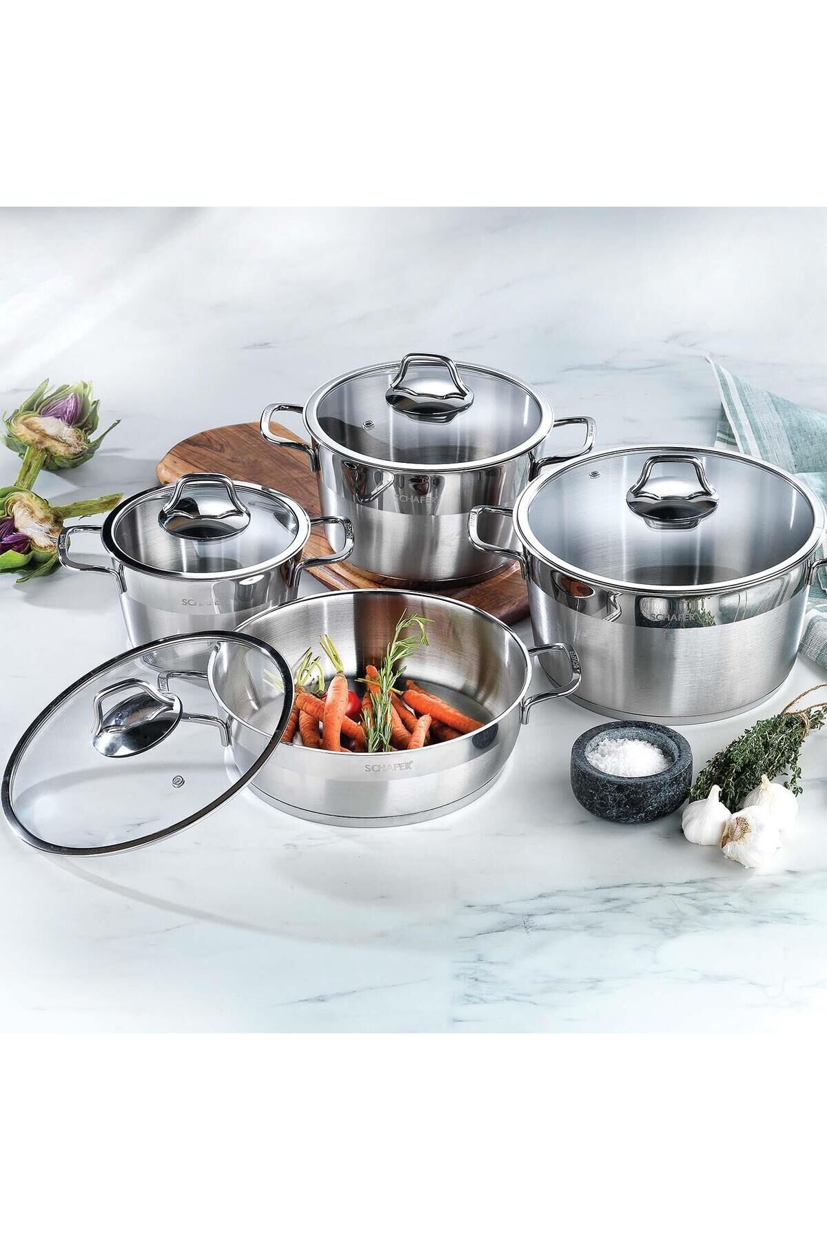 Vals Çelik Tencere Seti 8 Parça-Inox