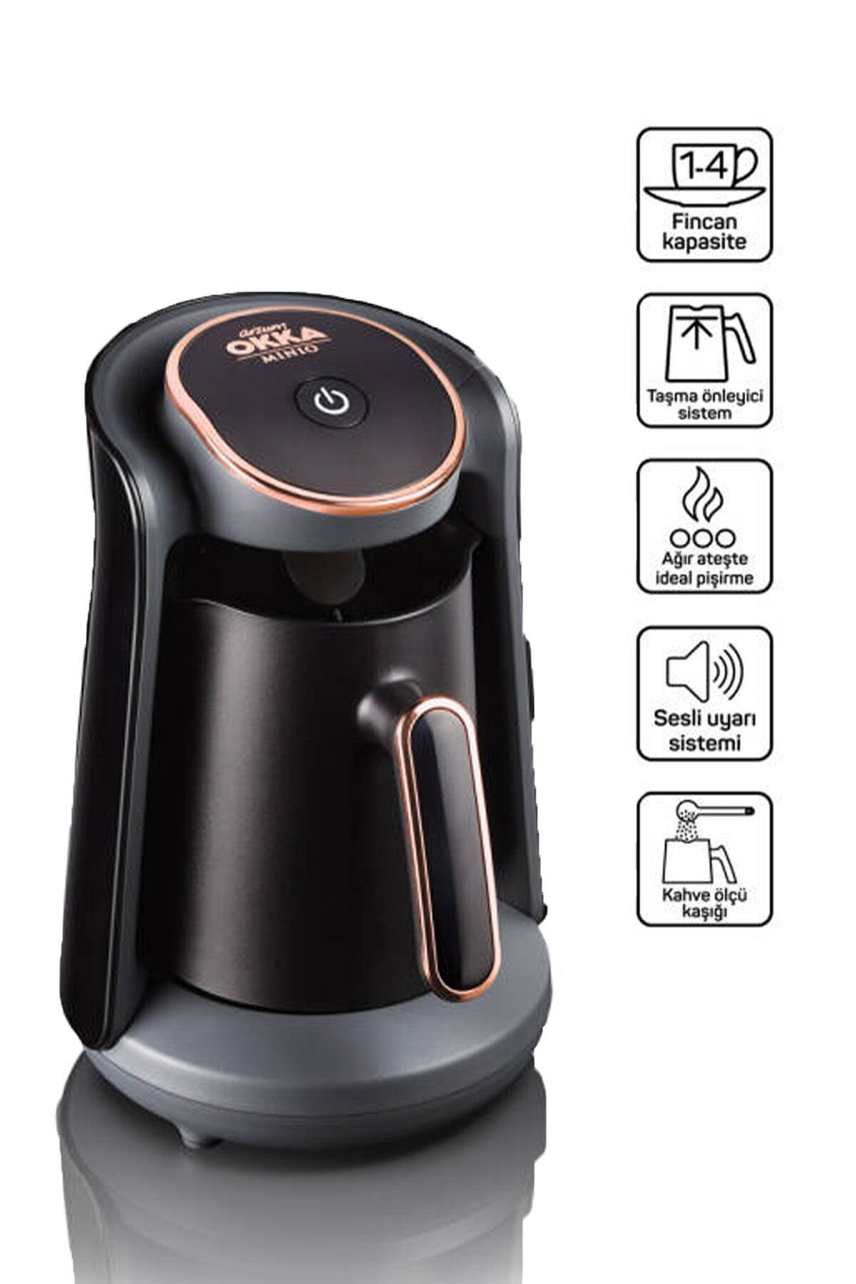 OK004 Okka Minio Türk Kahvesi Makinesi Taşma Önleyici Sistem, 4 Fincan Kapasiteli, Bakır