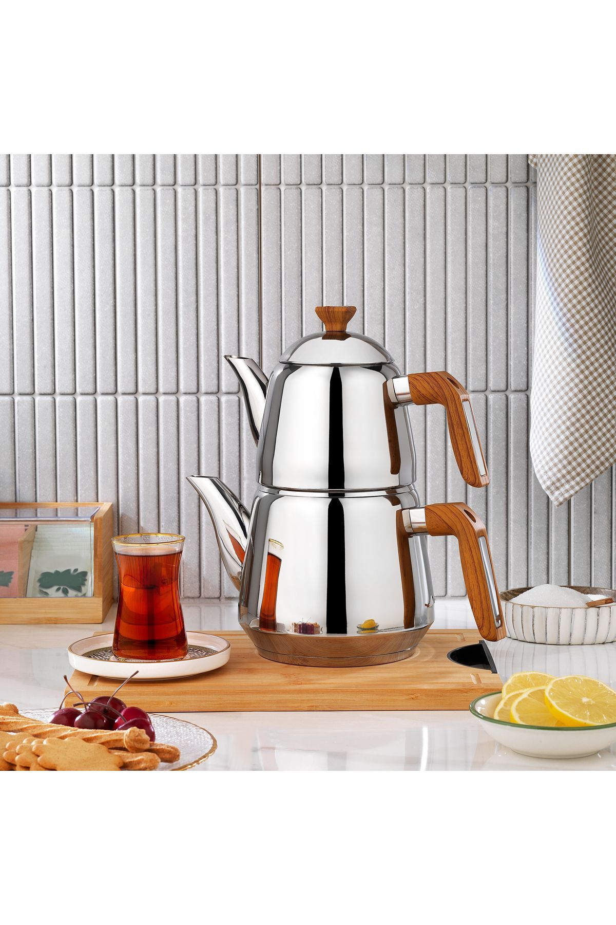 Schafer Teehaus Çelik Çaydanlık Takımı 4 Parça-kahverengi