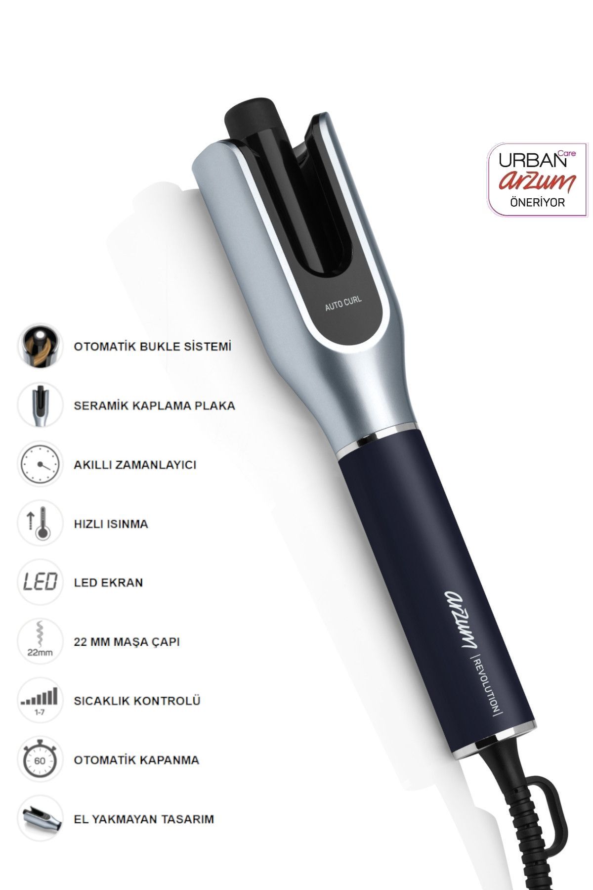 Arzum Ar5156 Revolution Otomatik Dönebilen Bukle Saç Maşası - Platin Gri