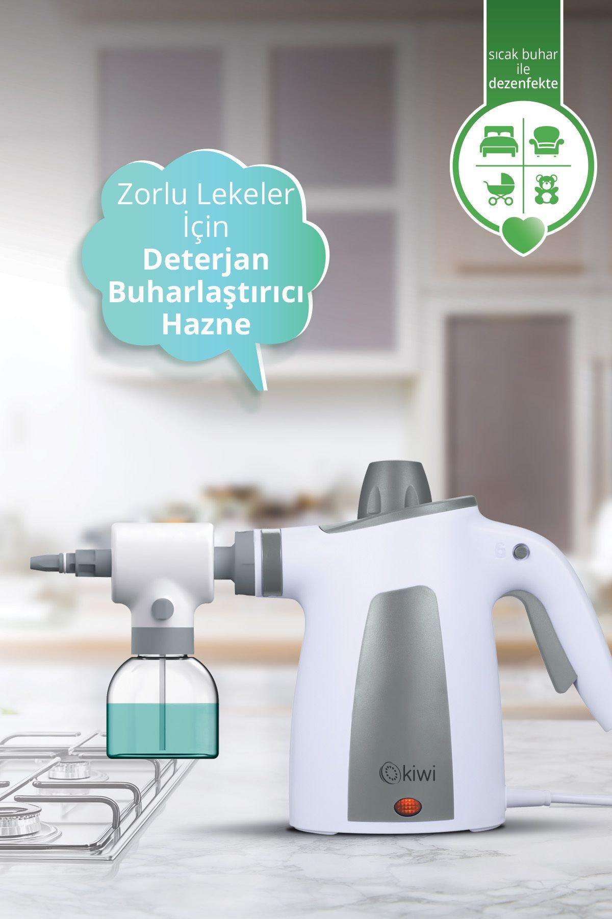 Kiwi Ksc-4212 Çok Fonksiyonlu Deterjan Hazneli Buharlı Temizleyici 10 Aparatlı Buhar Makinesi