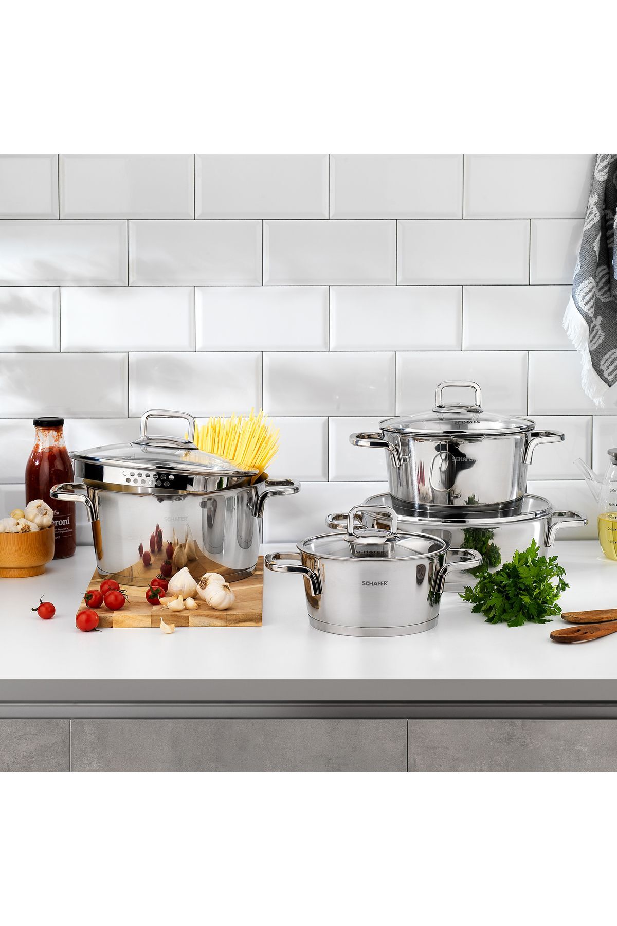 Schafer New Stahl Çelik Tencere Seti 8 Parça-ınox