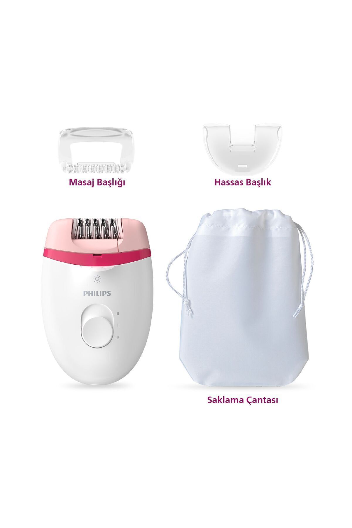 BRE255/05 Kablolu Epilatör,Bacak İçin Kullanım,Işık Özellikli,3 Ek Parçalı,2 Hız Ayarı