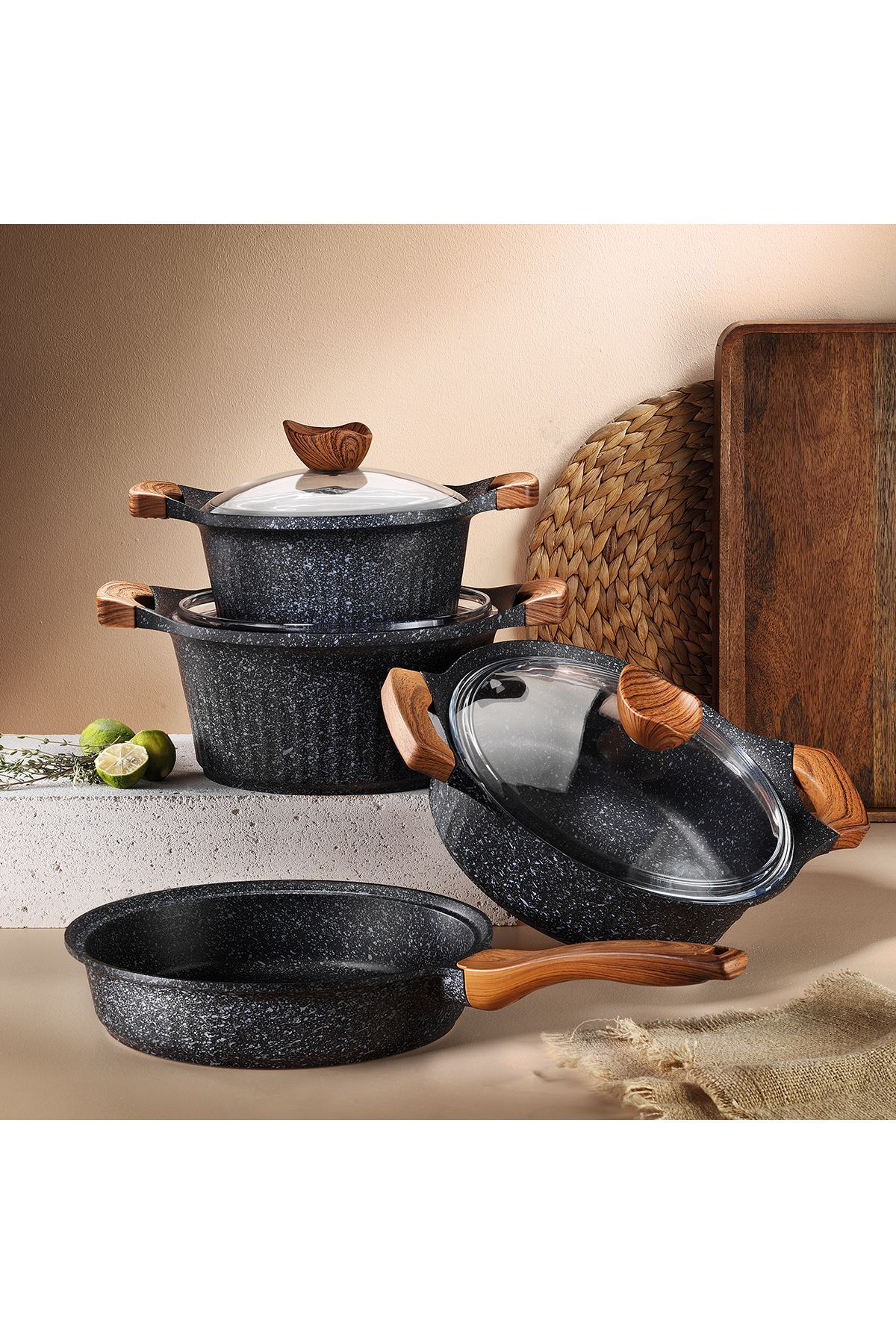 Lincoln 7 Parça Tencere Seti Mat Siyah