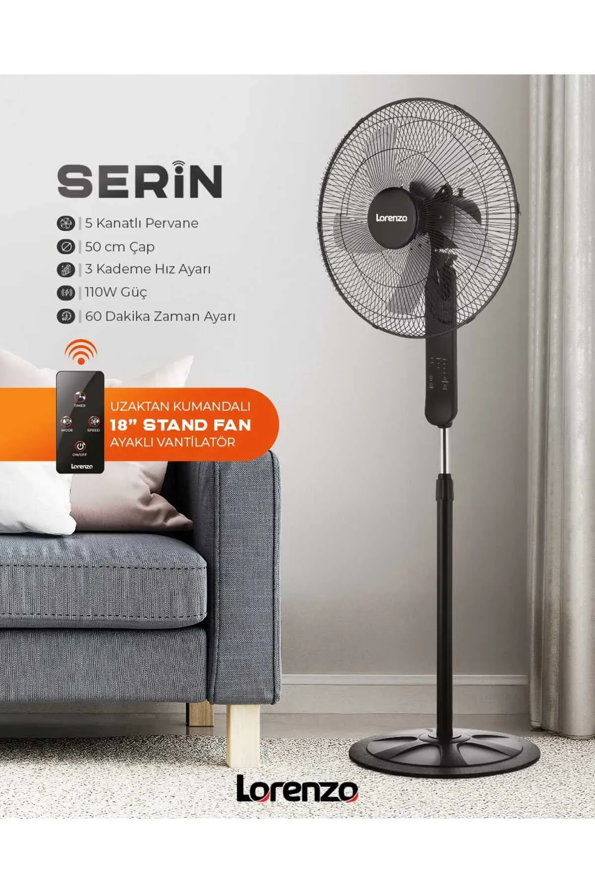Serin Uzaktan Kumandalı 18'' Stand Fan Ayaklı Vantilatör