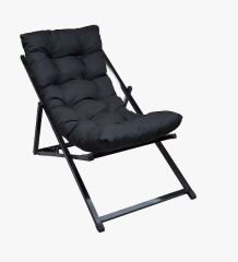 Katlanır Metal Şezlong Minderli – Balkon, Bahçe, Teras ve Plaj Kullanımı İçin (KAYSERİYE ÖZEL) Siyah