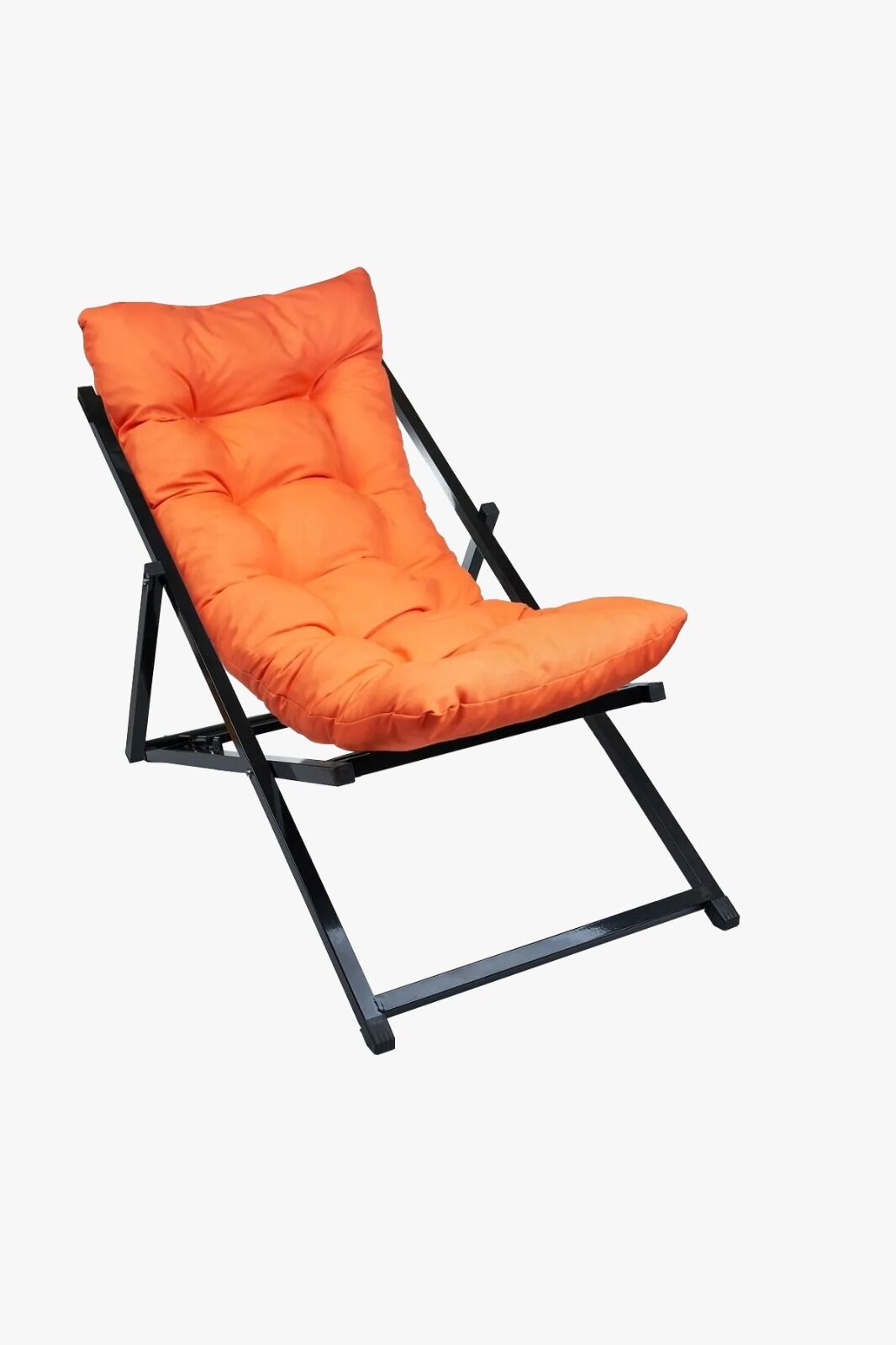 Katlanır Metal Şezlong Minderli – Balkon, Bahçe, Teras ve Plaj Kullanımı İçin (KAYSERİYE ÖZEL) Turuncu