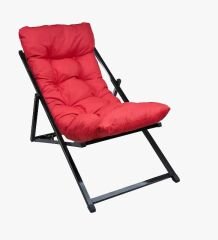 Katlanır Metal Şezlong Minderli – Balkon, Bahçe, Teras ve Plaj Kullanımı İçin (KAYSERİYE ÖZEL) Kırmızı