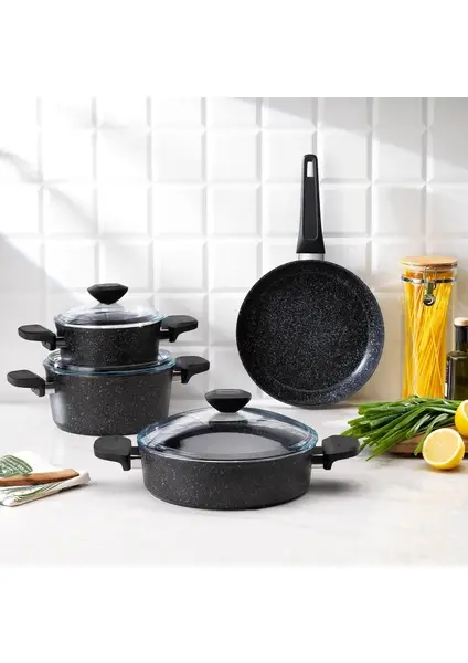 Schafer Etna Yanmaz Yapışmaz Tencere Seti 7 Parça-Siyah