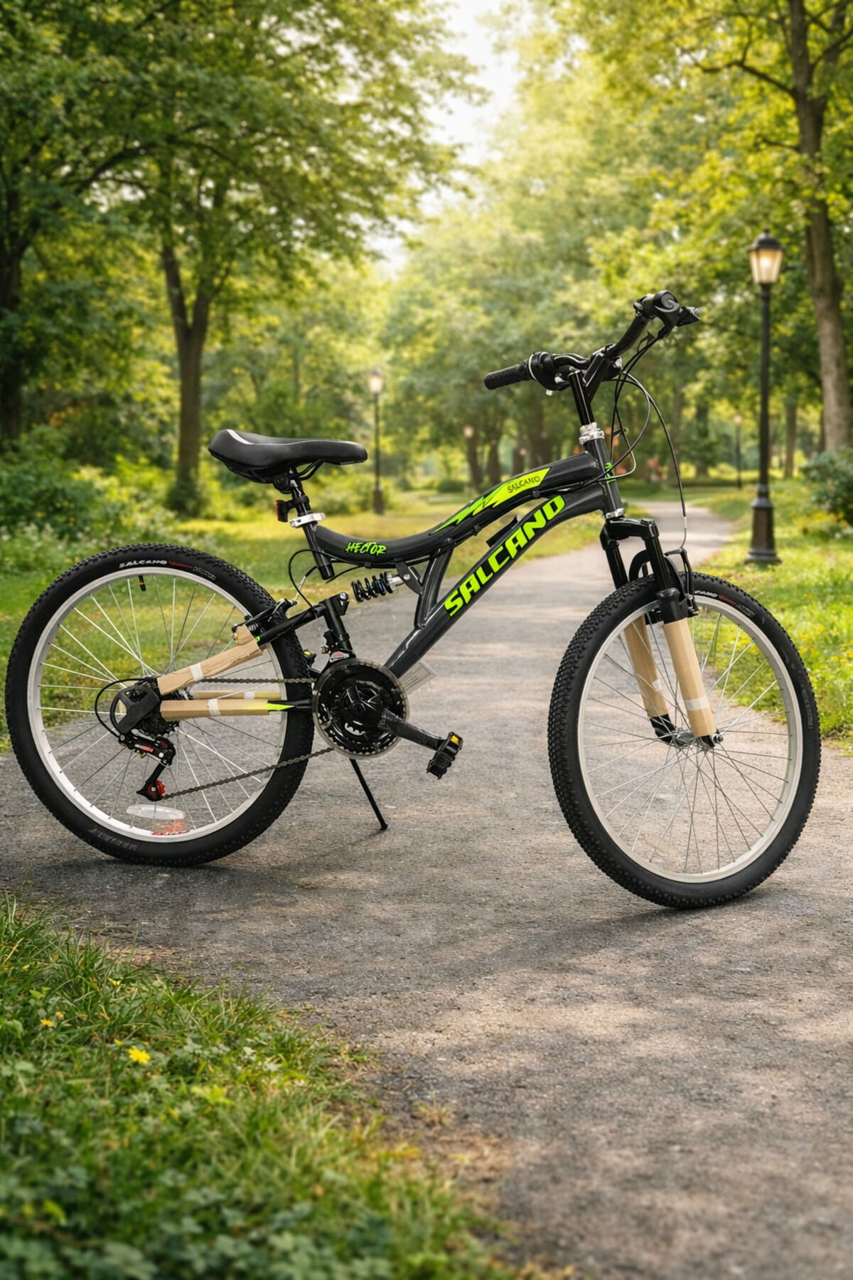 Hector 26V 26 Jant 21 Vites Çift Amortisörlü Dağ Bisikleti Siyah Sarı Yeşil