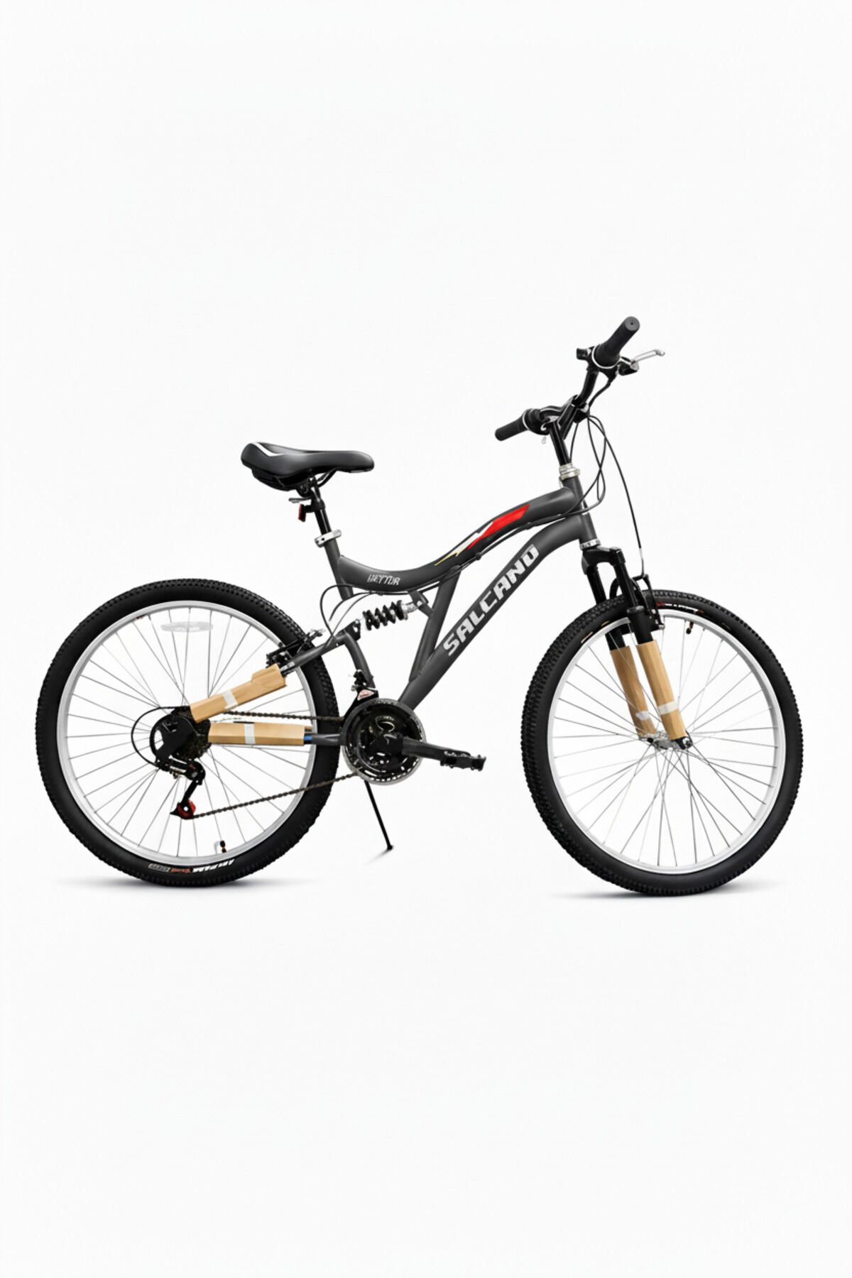 Hector 24 Jant 21 Vites Çift Amortisörlü Dağ Bisikleti Koyu Gri - Gri - Kırmızı