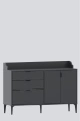 3 Kapaklı 2 Çekmeceli Antrasit Kahve Köşesi Mutfak Konsolu Ekmeklik Dolap 128 cm