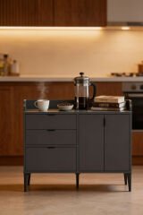 3 Kapaklı 2 Çekmeceli Antrasit Kahve Köşesi Mutfak Konsolu Ekmeklik Dolap 128 cm