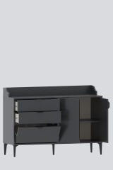 3 Kapaklı 2 Çekmeceli Antrasit Kahve Köşesi Mutfak Konsolu Ekmeklik Dolap 128 cm