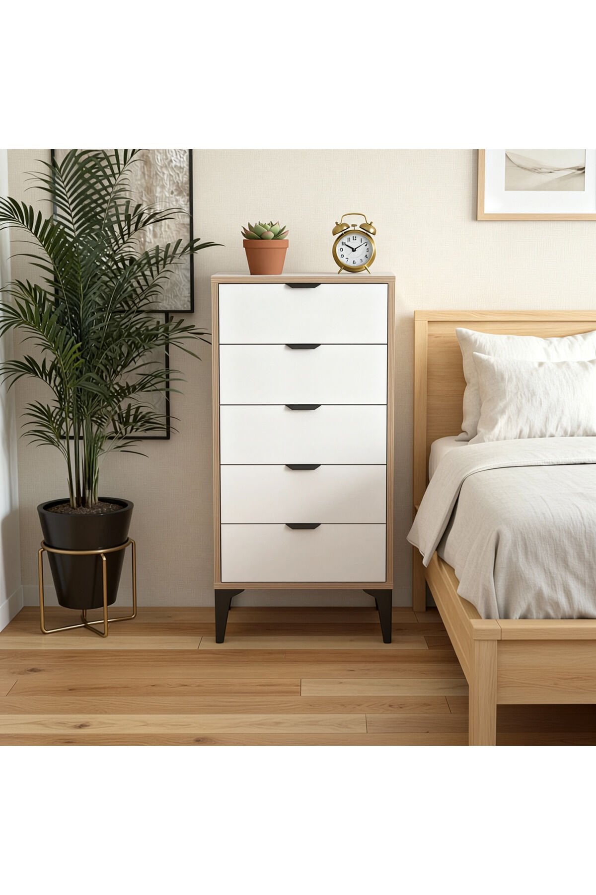 5 Çekmeceli Geniş Şifonyer Beyaz Bebek Ve Yatak Odası Çamaşırlık Dolabı 105 cm