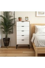 5 Çekmeceli Geniş Şifonyer Beyaz Bebek Ve Yatak Odası Çamaşırlık Dolabı 105 cm