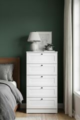 5 Çekmeceli Şifonyer Çok Amaçlı Çamaşırlık Ve Yatak Odası Dolabı Beyaz