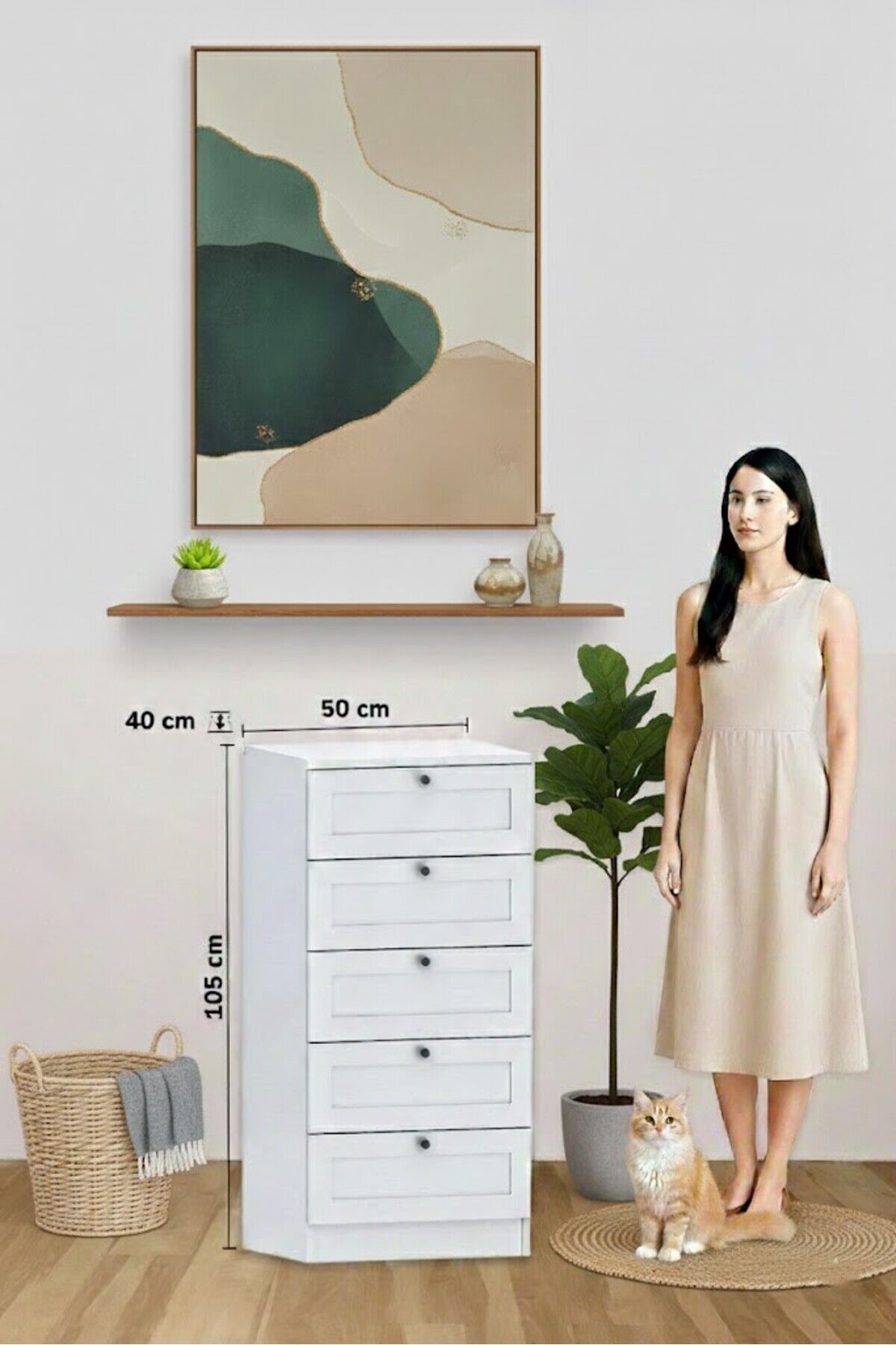 5 Çekmeceli Şifonyer Çok Amaçlı Çamaşırlık Ve Yatak Odası Dolabı Beyaz