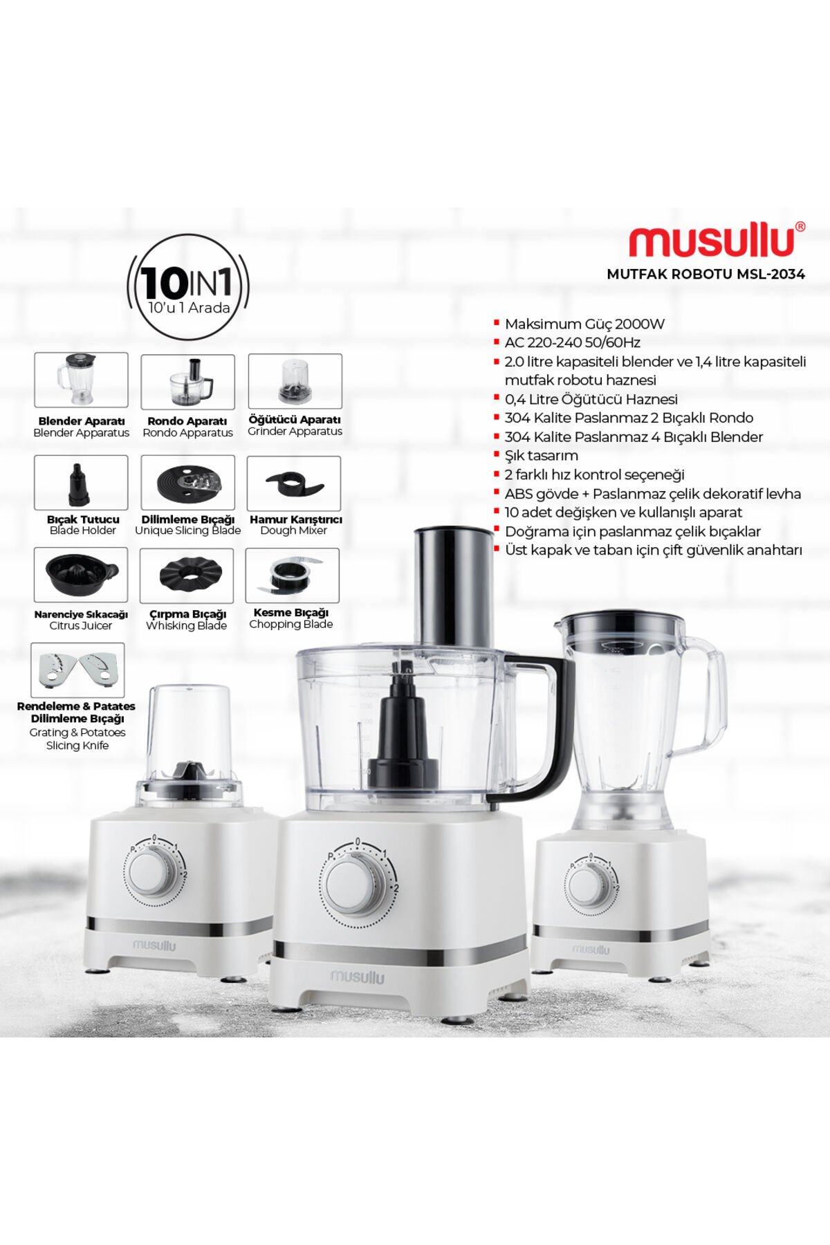 Mutfak Robotu 10 in 1 2000W MSL-2034