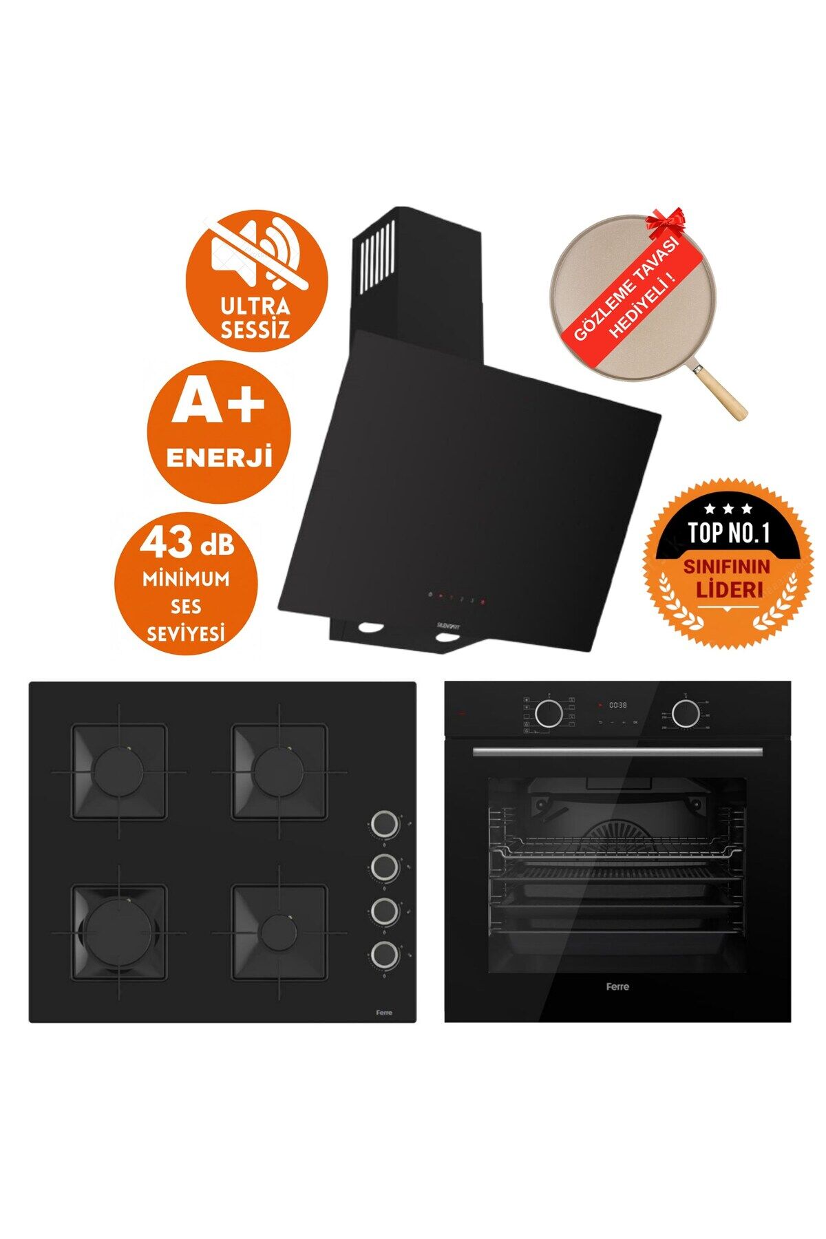 FryArt&SilentArt Fora Sessiz Yeni Seri Siyah Ankastre Set ( D077-SA + XE63CS + SS205 )