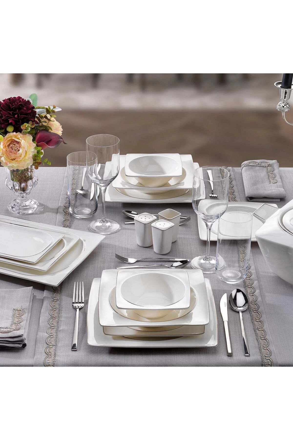 Glamor Pure 60 Parça 12 Kişilik Yemek Takımı Platin