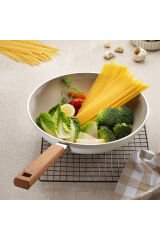 Ceramoni Seramik Wok Tava 28 Cm-Krem