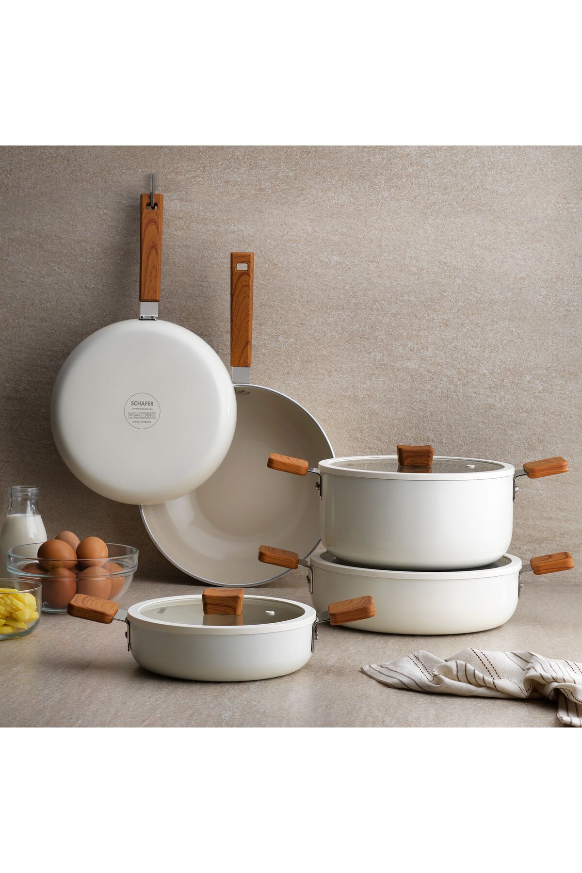 Ceramoni Seramik Wok Tava 28 Cm-Krem