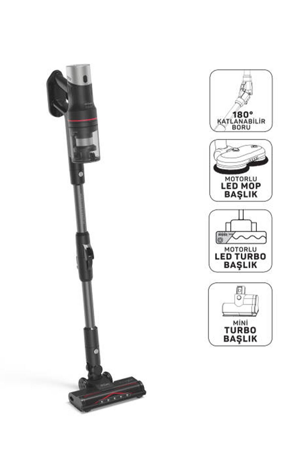 AR4210 MagiClean HydroFlex Dikey Şarjlı Süpürge 500W, BLDC Motor Gücü, 60 Dk Kullanım, Siyah