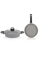 Eternal Basık Tencere 26 Cm. Tava 26 Cm-2 Li Set Gri
