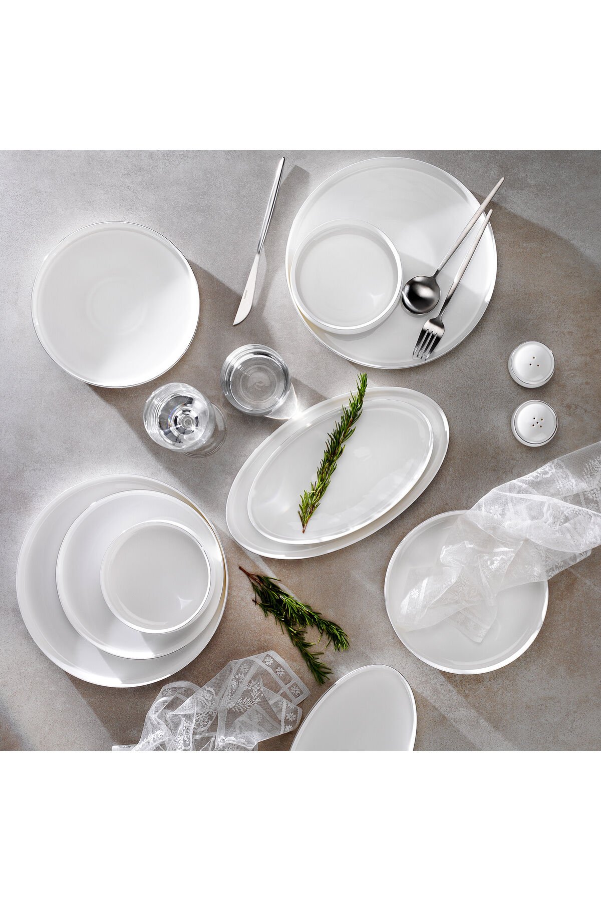 Superfine Bone Lumiere Yemek Takımı 56 Parça-Platin