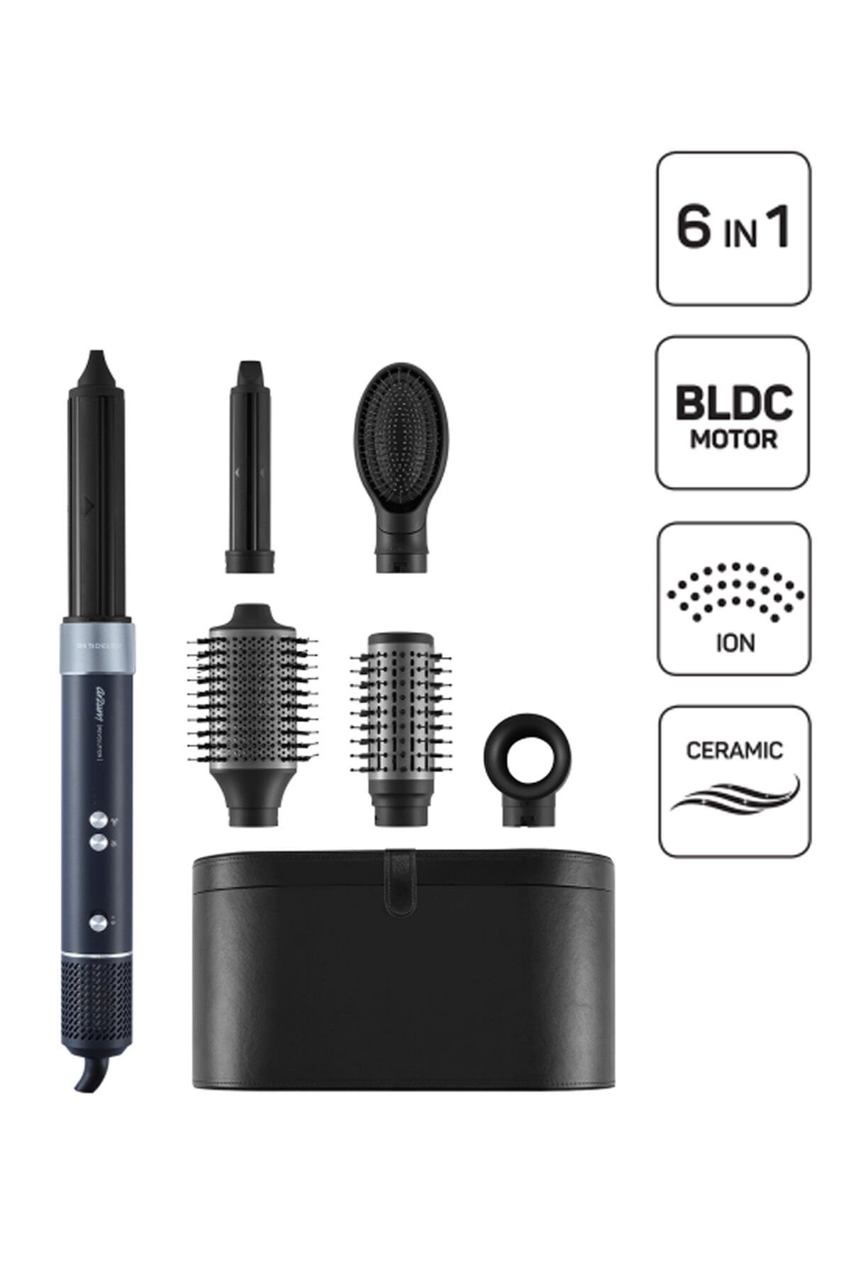 AR5166 Revolution BLDC Ionic Hava Üflemeli Saç Şekillendirici 6 Farklı Başlıklı, 1500W, Siyah